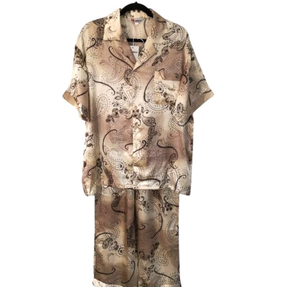 100% Silk Men’s Pajamas Set Gold Paisley XL